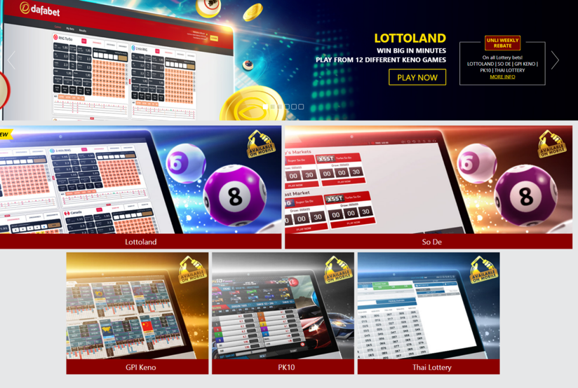 Lotteries page of DafaBet