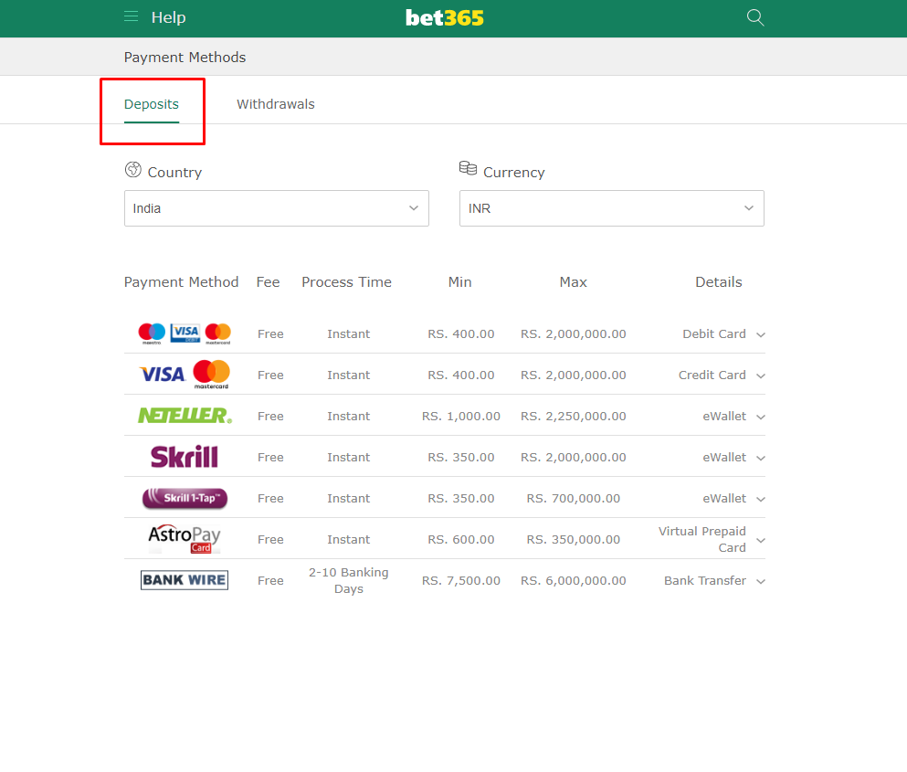 Available deposit replenishment methods