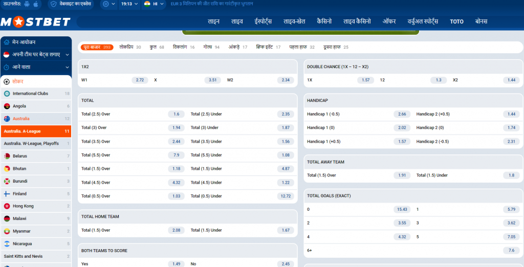 Mostbet line and list